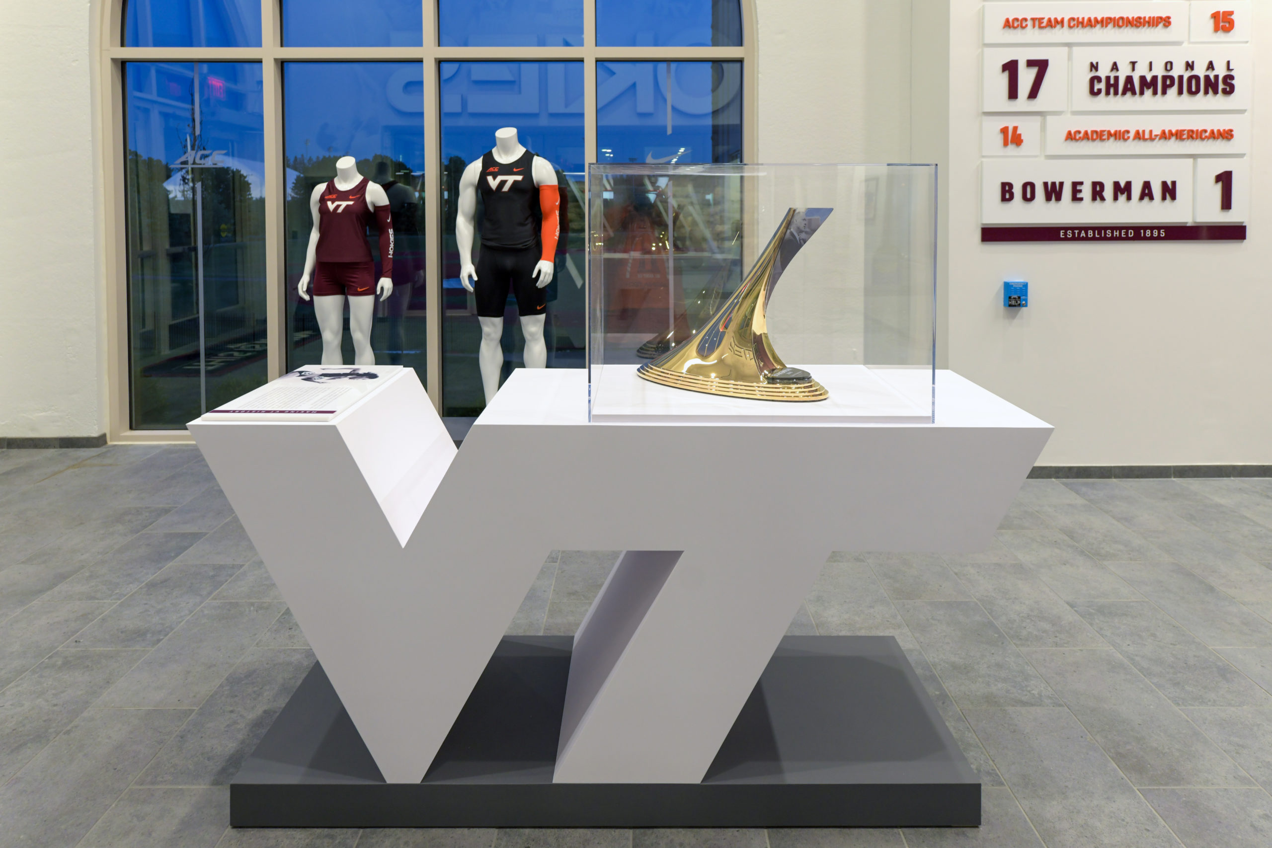 Custom VT trophy display with historic Bowerman Trophy